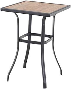 PHI VILLA Patio Bar Table, Outdoor Bar Height Bistro Table with Wooden-Like Table Top & Metal Frame, Brown