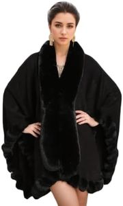 Tngan Faux Fox Fur Trim Cardigan Cloak Shawl Wraps Winter Poncho Oversized Cape, Black, One Size