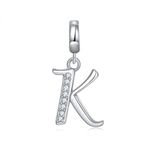 925 Sterling Silver Charm Pendant A to Z Clear CZ 26 Letter Alphabet Bead Charms Fit Bracelets Necklace Pendant Jewelry (K)