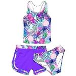 ACOCOPY Big Girls 3 Piece Bathing Suits Size 14 Dry Quick Hawaiian Leaves Swimsuit with Shorts Tankini Swimwear Sets 14-15 Years