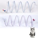 DONHUA 2 PCS Folded Cat Tunnel Spring, Portable Cat Toy Spiral Tunnel, with Synthetic Feather and Toy Mouse, Tunnel Spring Outdoor, Puppy Kitten Generic Cat Spring Toys for Indoor Cats