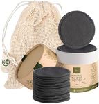 Greenzla Reusable Makeup Remover Pads - 20 Pack Organic Dark Charcoal Bamboo Cotton Pads with Mesh Laundry Bag, Cotton Travel Pouch, & Cotton Rounds Holder, Sustainable Face Wipes for All Skin Types