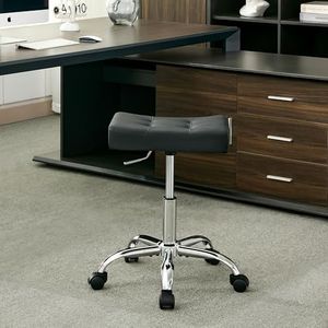 FIRAVOE Office Stool with Wheels (300lbs Capacity) (Adjustable Height 17-21 inch) Black Faux Leather Workbench Stool (Black)