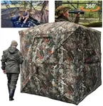 FUNHORUN Hunting Blind with Floor Mat, 360 Degree See Through Ground Blind for Hunting, 3/4 Person Pop Up Camouflage Tent for Deer and Turkey