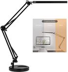 PSIVEN LED Architect Desk Lamp, Metal Swing Arm Dimmable Task Lamp, Eye Care Table Lamp with Clamp and Base (3 Color Modes, 10-Level Dimmer) Highly Adjustable Office, Craft, Drawing, Workbench Light