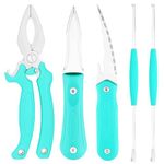 Seafood Tool Set 5 pcs, 1*Oyster Knife, 2*Meat Extractor, 1*Crab and Lobster Cutter, 1*Shrimp Peeler - Complete Set for Crab Cracker and Oyster Shucker, Best Coastal Kitchen Collection