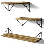 SRIWATANA Floating Shelves Wall Mounted, Rustic Wall Shelves for Bedroom, Bathroom, Living Room, Kitchen Set of 3 (Carbonized Black)