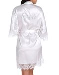 Bride Robes White Lace Bridesmaid Robes Bridal Party Robes Rhinestone Satin(Bride White,XL)