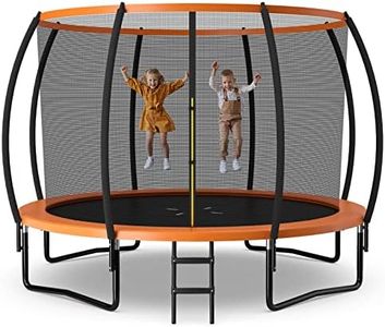 GYMAX Trampoline, 8FT 10FT 12FT ASTM Approved Recreational Trampoline with Enclosure, Ladder & Galvanized Steel Frame, Heavy Duty Anti-Rust Outdoor Trampoline for Kids Youth Adults (Orange, 10FT)