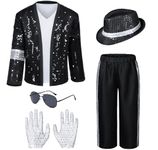 Dance Star Kids Costume for Boys 80s 90s Pop Stage Cosplay Party Halloween Role Play Black 6-8 Years