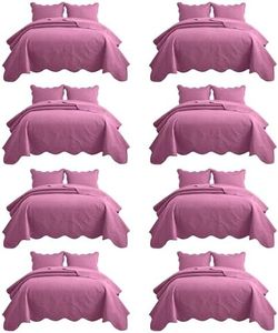 MOONLIGHT20015 8 Pack Quilt King Size Bedding (106" x 96") - Bulk Wholesale for Hotels, Guest Bedroom & Airbnbs - Lightweight Microfiber Reversible Floral Embossed Quilts Bedspreads (Purple)