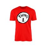 WillowGifts Thing 1 Thing 2 T-Shirt Top Tee Novelty World Book Day Library Cartoon Human-Like Twins One Two Cute Mischief Reckless Cheeky Naughty Box Gift Present (Thing One, 12-14 Years)