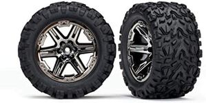 Traxxas 6773X - Rustler 4x4 Tires & Wheels,Unisex Assembled, glued (2.8') (RXT Black Chrome Wheels, Talon Extreme Tires, Foam Inserts) (2) (TSM Rated)