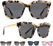 DIFF Bella Designer Square Oversized Sunglasses for Women UV400 Protection w/giftable travel case, Cream Tortoise + Grey