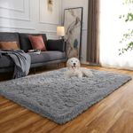 Evitany Area Rugs, Super Soft Fluffy Rugs Living Room, Washable Non Slip Non Shedding Carpet, Large Rugs for Bedroom,Dining Room,Office,Lounge (Grey,120x160 cm)