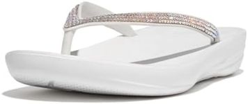 FitFlop Women's iQushion Sparkle Ergonomic Flip Flops for Walking, Lightweight Waterproof Cushioned Thong Sandals for Women with Non Slip Bottom and Arch Support, Rubber Beach Sandal, Urban White
