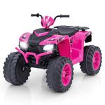 GYMAX Kids Electric Quad Bike, 24V Battery Powered Toy Car with Wireless Connection, USB, Music, Radio, Lights, Soft Start, Forward and Backward, Children Ride on ATV for 3-8 Years Old (Pink)