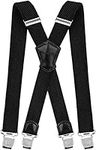 Decalen Mens Suspenders Very Strong Clips Heavy Duty Braces Big and Tall X Style, Black, One Size