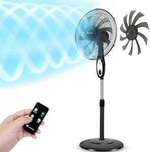 Aigostar Pedestal Fan with Remote, 16” Oscillating Standing Fan for Bedroom, 10 Blades Ultra Quiet Fan 7.5H Timer 3 Mode 3 Speed, Adjustable Height Electric Cooling Floor Fan Home Office Use, Black