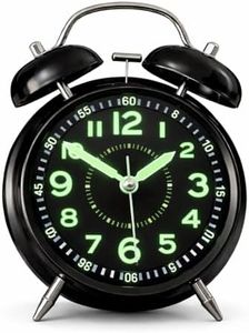 CBK Analog Alarm Clock for Heavy Sleepers Loud Clock for Adults, Metal 4 Inches Twin Bell Table Clock with Backlight Alarm Clocks for Students Decoration Bedroom/Office (Metal Black Luminous)