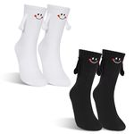 2Pairs Holding Hands Socks, Couple Magnetic Suction Hand Holding Socks,Funny Socks Gifts for Boyfriends (CA/US, Alpha, Medium, Regular, Regular, 2pcs)