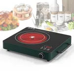 Electric Cooktop Single Burner, GIHETKUT 1800W 110V Electric Stove Top with Knob Control, Portable Induction Cooktop with 2 Handle, Hot plate with Double Ring Heating, 4 hours Timer (Green)