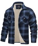 TACVASEN Checked Shirt for Men Outdoor Work Jackets Winter Flannel Fleece Shirts Lumberjack Shirt with Pocket Grey Blue