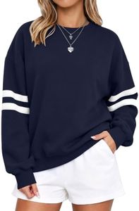 Angerella Womens Varsity Striped Oversized Crewneck Sweatshirt Navy Blue XL