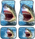 Showudesigns Shark Print Heavy Duty Rubber Floor Mats Set 4 PCS Universal for Car SUV Truck & Van - All Weather Car Interior Rug Carpet