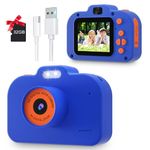 Kids Camera, Digital Camera for Kids 3-10 Year Old Boys/Girls, Toy Camera, 2.0 inch IPS Screen Toddler Camera, Children's Day Gifts for Kids, Built-in Flash, 32GB TF Card (Blue)