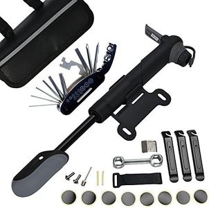 DAWAY A35 Bike Repair Kit - 120 PSI Mini Pump & 16 in 1 Bicycle Multi Tool with Handy Bag Included Glueless Tire Tube Patches & Tire Levers