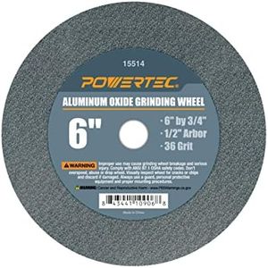 POWERTEC Bench Grinder Wheel 6 Inch 36 Grit, Aluminum Oxide Grinding Wheel for Bench Pedestal Grinder, 3/4" Thick 1/2" Arbor, Sharpening & Shaping Drill Bits, Blade, and Chisel 1PK (15514)