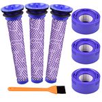 6 Pack Filter Replacement for Dyson V7 Motorhead, V7 Absolute, V7 Animal, V8 Animal, V8 Absolute, 3 Pre Filter and 3 HEPA Post Filter Replaces Part # 965661-01 & 967478-01,Reusable and Washable