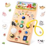 Notique Montessori Busy Board, Toddler Toys Sensory Board for 1+ Year Old with 8 Light Switch, Busy Board Wooden Toys for Kids Toys for 1-3 Years Boys Girls Gifts Educational Learning Toys(Farm)