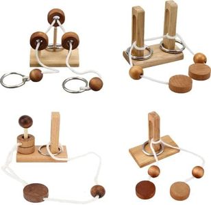 Brain Teaser Puzzle Wooden Threading Rope Loop Puzzle Luban Lock Brain Teaser Game Adult Kids Toy Puzzles for Adults(4Pcs)