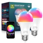 Luckystyle Smart LED Light Bulbs 2 Pack, 9W A19 WiFi Bluetooth Music Sync Color Changing RGBWW Lights Bulb,Work with Alexa, Google Assistant & Google Home, Dimmable 800LM & 16 Million Colors LED Bulbs