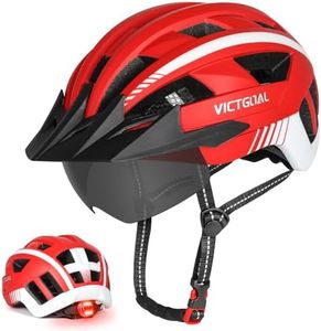 VICTGOAL Bike Helmet for Men Women with Led Light Detachable Magnetic Goggles Removable Sun Visor Mountain & Road Bicycle Helmets Adjustable Size Adult Cycling Helmets (L: 57-61 cm, Red)