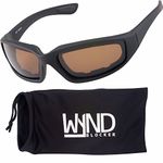 WYND Blocker Polarized Motorcycle & Fishing Floating Sports Wrap Sunglasses (Black / PZ Amber Lens)