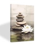 ZXHYWYM Zen Stones Canvas Wall Art White Lotus Flower Picture Relax Calming Spiritual Print Bathroom Bedroom Meditation Yoga Spa Wall Decor Framed (A, (40.00 x 60.00 cms))