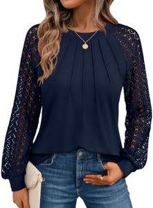 AUTOMET Womens Long Sleeve Shirts Lace Tops Business Casual Blouses 2025 Fall Fashion Boho Outfits Trendy Clothes Knit T Y2k Ladies Dressy Work Professional Clothing DarkBlue XXL