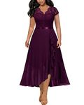 Miusol Women's Plus Size V Neck Elegant Floral Lace Ruffle Bridesmaid Maxi Dress, Magenta, 3X-Large Plus