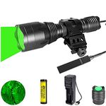 LUXJUMPER Green Hunting Torch, 2000 Lumen Green LED Torch 350 Yards Predator Light Tactical Flashlight Single Mode Coyote Varmint Night Vision Green Light with Pressure Switch for Night Hunting