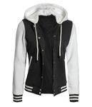 Black And White Varsity Bomber Jacket Women - Women's Casual Jackets With Hood | [40115176] Plain White Sleeve, 2XL