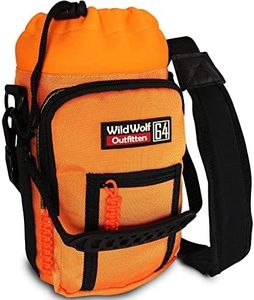 Wild Wolf Outfitters Water Bottle Holder for 64oz Bottles Orange - Carry, Protect and Insulate Your Best Flask with This Carrier w/ 2 Pockets & an Adjustable Padded Shoulder Strap