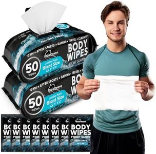 Cooling Body Wipes for Men (2pk) - 100 XL No Rinse Shower Wipes + 8 Travel Cold Shower Wipes - 9"x12" XL Deodorizing After Gym Wipes - Survival Gear and Supplies Face Wipes for Men - Military Wipes