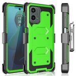 Tekcoo Holster Case for Motorola Moto G 2024 [5G Only] | XT2417 [Tshell] Shock Absorbing [Built-in Screen Protector] [Kickstand Locking Belt Clip] Carrying Swivel Defender Full Body Cover [Green]