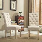 Roundhill Furniture Habit Solid Wood Tufted Parsons Dining Chair (Set of 2), Tan