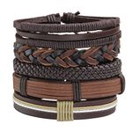 MILAKOO 5 Pcs Brown Braided Leather Bracelet for Men Women Cuff Beaded Bracelet Adjustable