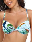 RELLECIGA Women's Leaf Print Push Up Bikini Top Twist Front Underwire Bathing Suit Size Small