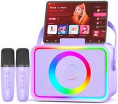 Karaoke Machine,Portable Bluetooth Speaker with 2 Wireless Microphone for Adults & Kids with LED Lights, Karaoke Microphone with PA System Supports USB/TF/AUX,Gift for Party (Purple)